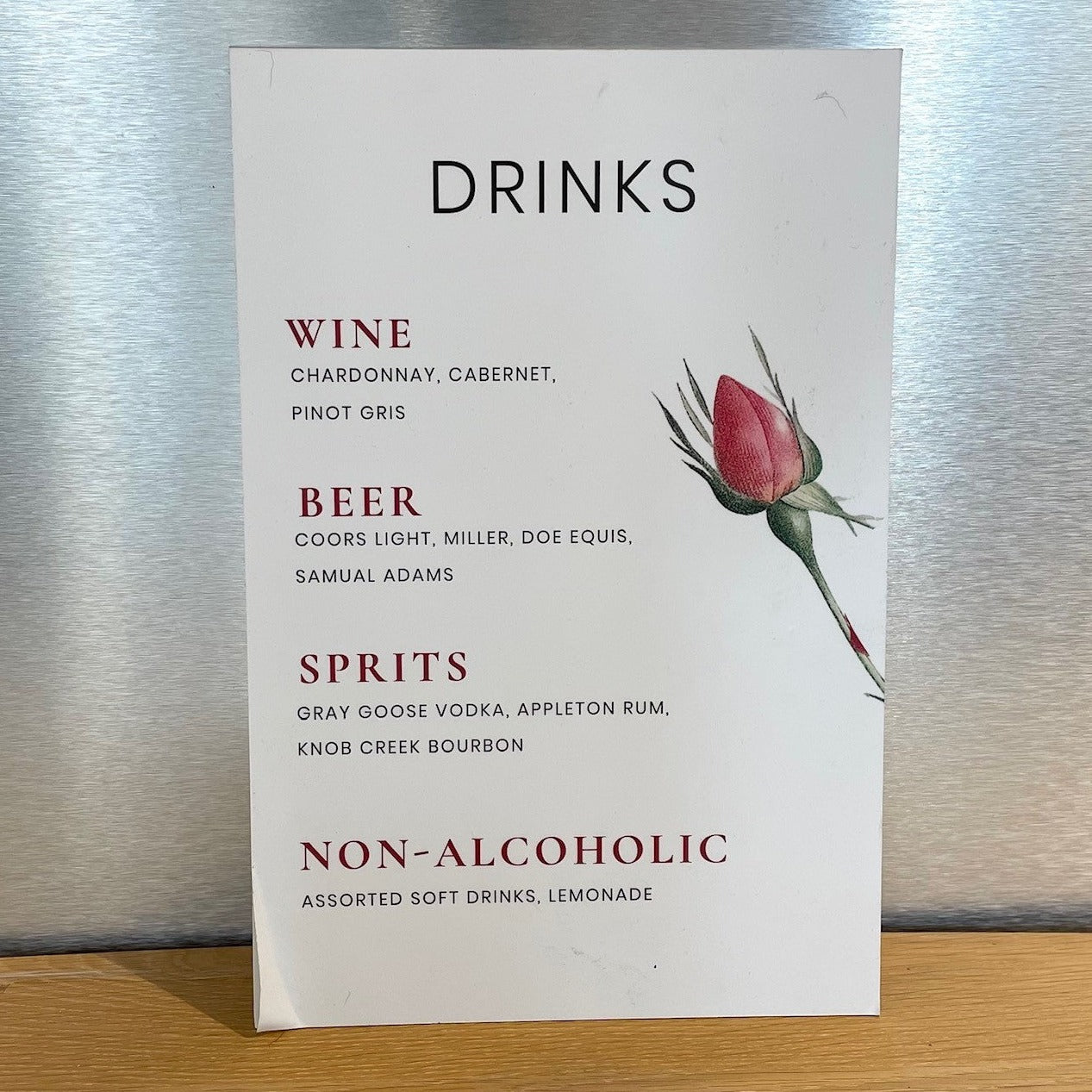 Wedding Drinks menu